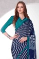 Printed Saree in shaded Blue Silk Crepe with Printed