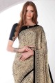 Silk Crepe Printed Saree with Printed in Beige