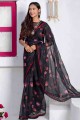 Black Printed Saree in Cotton with Printed