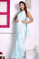 Satin Printed Saree with Printed in sky Blue
