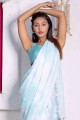Satin Printed Saree with Printed in sky Blue