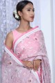 Designer Pink Silk Saree with Printed