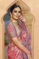 New Silk Saree with Embroidered in Pink