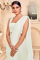 Saree in White Faux Georgette with Embroidered