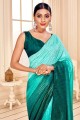 Embroidered Saree in Teal  Art Silk