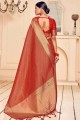 Dazzling Red Weaving Banarasi Saree in Banarasi raw Silk