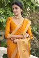mustard Dupion Silk Saree with Embroidered