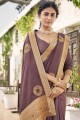 Brown Dupion Silk Saree with Embroidered
