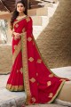 Latest Red Saree in Embroidered Silk