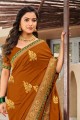 Latest Embroidered Silk Saree in mustard with Blouse