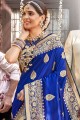 Weaving Banarasi raw Silk Banarasi Saree in Blue with Blouse