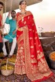 Red Weaving Banarasi raw Silk Banarasi Saree
