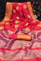Elegant Silk Saree with Embroidered in Red