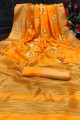 Yellow Saree in Silk with Embroidered