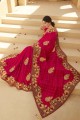 Viscose Saree in Pink with Stone