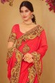 Stone Viscose Saree in tomato Red with Blouse