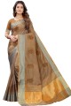 Brown Saree with Embroidered Silk