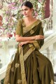 Saree in mehendi  Viscose with Embroidered