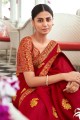 Red Saree in Embroidered Viscose