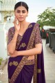 Violet Saree in Viscose with Embroidered