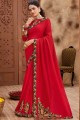 Red Saree in Viscose with Patch
