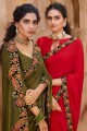 Red Saree in Viscose with Patch