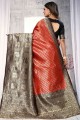 Splendid Banarasi raw Silk Banarasi Saree in Red with Weaving