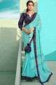 Glorious Blue Chiffon Weaving Saree with Blouse