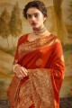 Saree in Rust  Art Silk with Weaving