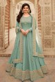 Silk Turquoise  Anarkali Suit with dupatta