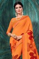 Orange Saree in Printed Georgette