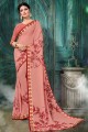 Peach Saree in Georgette with Printed