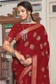 Red Saree with Printed Chanderi