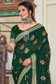 Printed Saree in Green Chanderi