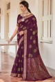 Saree in Maroon Chanderi with Printed