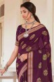 Saree in Maroon Chanderi with Printed