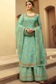 Soft Net Soft Net Palazzo Suit in Turquoise  with dupatta