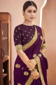 Embroidered Saree in Purple Silk