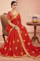 Rust Silk Saree with Embroidered