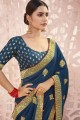 teal  Saree with Embroidered Silk
