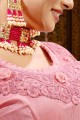 Pink Saree with Sequins Crepe