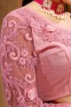 Pink Saree with Sequins Crepe