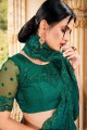 Sequins Satin Georgette Saree in Green with Blouse