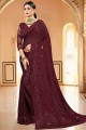 Satin Georgette Saree with Sequins in Maroon
