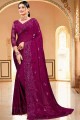 Satin Georgette Sequins wine  Saree with Blouse