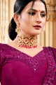 Satin Georgette Sequins wine  Saree with Blouse