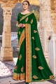 Embroidered Viscose Saree in Green with Blouse
