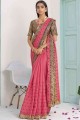 New Pink Embroidered Silk Saree