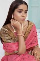New Pink Embroidered Silk Saree