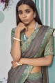 Silk Embroidered Grey Saree with Blouse